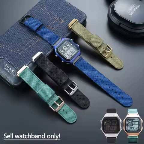 18mm Nylon strap for Casio AE-1200/1300/1600 WS-1600H F91W/F84 A158/A159/A168 series bracelet with m