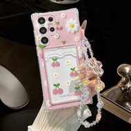 Cherry Cherry Painting Transparent Quadrangular Card Holder Multifunctional Card Wallet With Wrist S