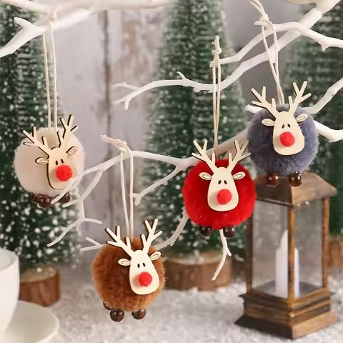 4PCS Christmas Tree Decorations Elk Felt Christmas Tree Ornaments Cute Xmas Deer Hanging Elk New Yea
