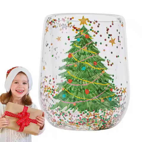 Drinking Glass Cups Christmas Double Wall Heat Resistant Drinking Coffee Mug Clear Glass Coffee Mugs