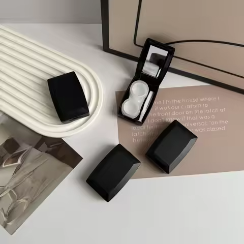 Simple black brown solid color Contact Lens Case with Mirror for Women Colored Lens Box Eye Containe
