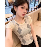Retro American Argyle Pattern Slim Fit Top