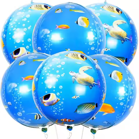 6pcs 22 Inch Round 4D Ocean Birthday Sea Turtle Mylar Balloons Ocean Mermaid Theme Party Sea Animal 