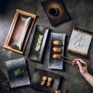 日式長方形陶瓷盤子 創意料理壽司盤平盤魚盤子秋刀魚長盤菜盤