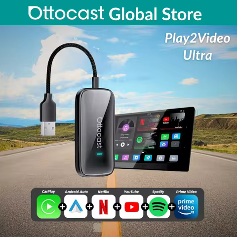 Ottocast Play2Video Ultra AI Box Carplay Adapter Android Auto WiFi6 Media Player YouTube Netflix Dua