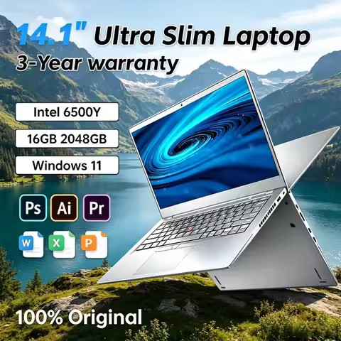Lightweight 14.1" Laptop Intel 6500Y Win11 32GB+2TB 5000mAh Backlit Keyboard Fingerprint Business Ga