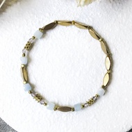 VIIART。正行-天藍。海藍寶黑耀石黃銅手環。基礎款