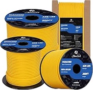 Abma Cord Paracord 3mm 100ft 100% Nylon Rope Type II 3 Strands Parachute Cord - Max. 425lbs - Golden