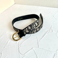 絕版古董品 Dior黑色老花皮革帆布腰帶 女裝皮帶 中古二手美品