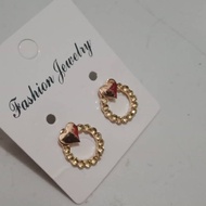 Round diamond heart earrings/circle diamond earring