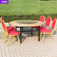 Folding Solid Wood Round Table Solid Wood Round Table Dining Table Hotel Three-Tier Round Table Fold