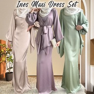 VirtueAttire Baju Raya 2026 Satin Baju Kurung Moden Satin Shantung Silk Solid Color Belted Dress  Pl