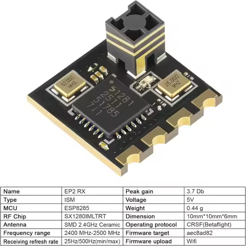 ExpressLRS Nano EP2 Receiver 2.4GHz Long Range 10km SX1280 MCU ESP8285 500Hz Ultra-Low Latency CRSF 