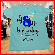 Boy Birthday 8th, 9th, 10th, 11th, 12th, 13th, 14th, 15th T Shirt / BAJU BIRU / Tulis Nama Free / Ce