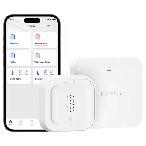 Meross Homekit Smart Water Leak Sensor with Alarm System APP Control Water Leak Detector Overflow Al