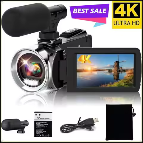 4K Camcorder with Microphone 18X Zoom Infrared Vlogging Video Camera for Youtube 48MP Portable Digit