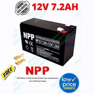 NPP 12V 7.2AH Rechargeable Seal Lead Acid Battery For Autogate / Alarm