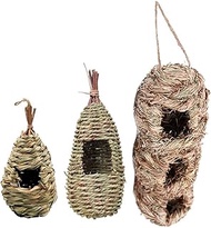 3Pcs/Set Hanging Bird House Cages Natural Fiber Finch Nest Grass Woven Birds Hut Shelter from Cold Weather Hamster Hideaway Toy