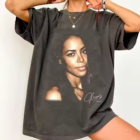 Aaliyah Vintage Bootleg T-Shirt, Aaliyah Homage Graphic Unisex Tee 2026 Summer Men's and Women's Cot