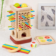 Wooden Tower Sticks Game 3-In-1 Montessori Dice Board Game Color Sorting Educational Puzzle Interact
