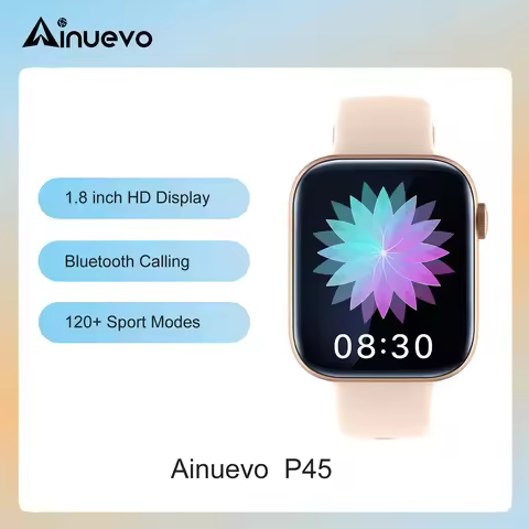 Ainuevo P45 Bluetooth Call 1.8" HD Display Support 120+ Sports Modes Heart Rate Waterproof IP67 Smar