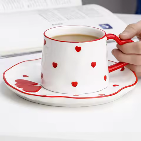 Heart Design Ceramic Coffee Mug Heat Resistant Cup for Home Office Cafe Valentine's Day Gift Coffee 