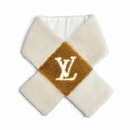全新 △LOUIS VUITTONM77867 Neverfreeze 褶皺絲巾，真絲襯裡羊毛圍巾，象牙ブラウン，意大利製造，正品，女士款，帶原裝盒