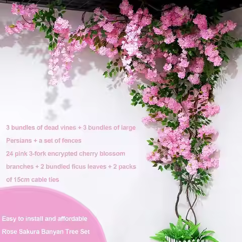 Artificial Cherry Blossom Tree Sakura Tree Decor Cherry Blossom Vines,Wedding Home Decor (4 x 6.5ft 