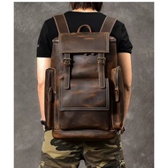 Vintage Crazy Horse Genuine Leather Men's Backpack Leather Bagpack Climbing Backpack Men's Large Hik