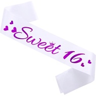 Sweet 16 Birthday Sash, 16th Bday Sash Gift Ideas for Girl Funny 16th Birthday Party Decorations, Wh