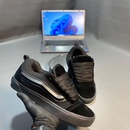 SEPATU VANS KNUSKO0L PRIA & WANITA CLASSIC FULL BLACK GRADE PREMIUM SHOES TALI GEMUK SEPATU SNEAKERS
