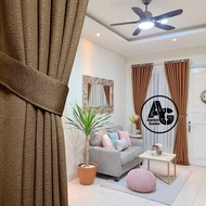 Plain Velvet Blackout Curtains with Semi-Glossy Wood Grain, Smokring Model, 12 Holes, 6 Waves