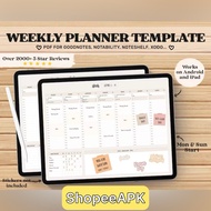 Weekly Planner Goodnotes Template | Hourly & Undated Digital Planner PDF | Goodnotes Digital Journal