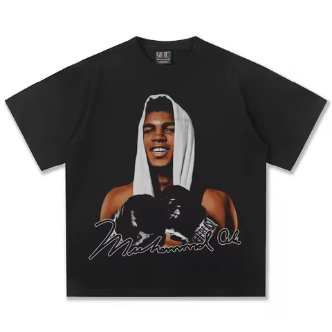 Men's Muhammad Ali Graphic T-Shirt 100% Cotton Vintage Boxing Print Casual Loose Fit Short Sleeve Fa