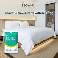 (HOME +) Disposable Bedsheet Cover Pillowcase Set of Four Pieces Hotel Travel