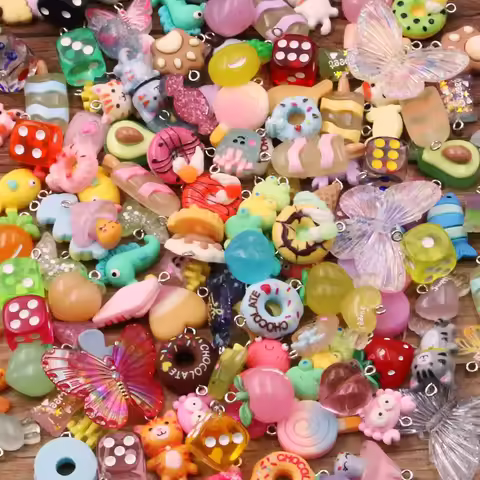 10Pcs 37 Styles Mix Fruit Animals Popsicle Candy Resin Earring Charms Diy Findings Keychain Bracelet