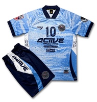 ใหม่ล่าสุด ชุดกีฬาพิมพ์ลาย (เสื้อ+กางเกง) สีฟ้า แบรนด์ Active Sportwear K-001