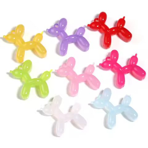 10pcs/Bag tiki hot 34mm Acrylic Jelly Colorful Cartoon 3D cute Balloon Dog DIY Bead Keychain Phone C