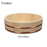 [Vsenkes] Wood Sushi Rice Bowl Multifunctional Round Cooling Bowl Rice Bucket for Korean Bibimbap Ho