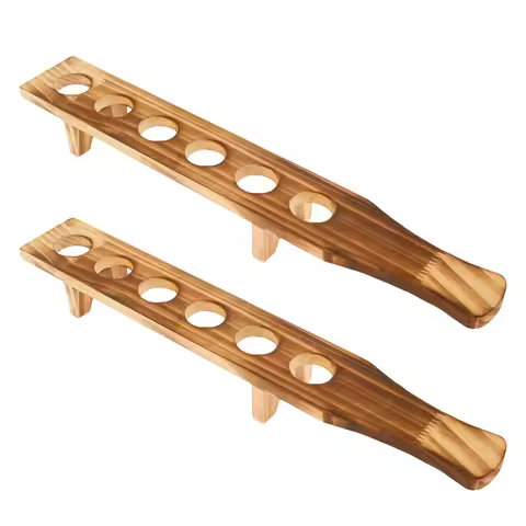 2Pcs Wooden Shot Glass Serving Tray 6 Holes Shot Glass Holder Shot Glass Display Shot Glasses Board 