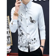 KEMEJA KATUN JAMES Men's Formal Long Sleeve Shirt Semi Slim Fit Collar Pattern Soft Cotton Material 