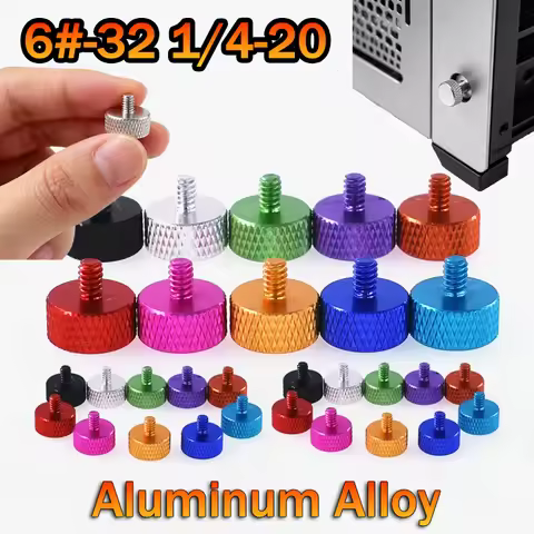 5pcs 6#-32 1/4-20 UNC/UNF Aluminum Alloy Knurled Thumb Screws Computer Cabinet Adjustment Screws Wit