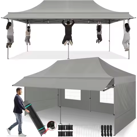 COBIZI 10x20 Pop Up Canopy Tent with Awning,Heavy Duty Canopy UPF 50+ All Season Wind Waterproof Com