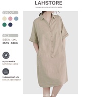 LAHSTORE straight linen dress with German collar, half sleeves, pockets, youthful loose form DS29 (B