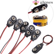 GLENES 10Pcs Battery Holder Clip, I / T Type Cable Snap on Battery Clip Connector, Black Red Cable S