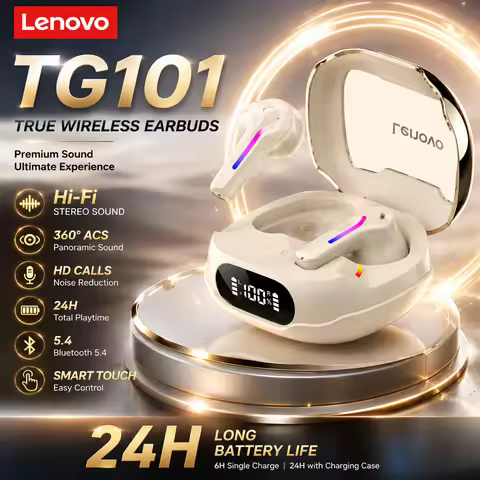Lenovo TG101 Wireless Bluetooth Earphones Lightweight Ergonomic Half Earbuds Noise Isolation Long Ba