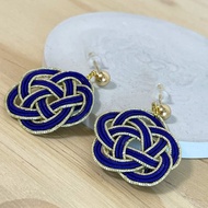 深紫色金線水引花朵耳環