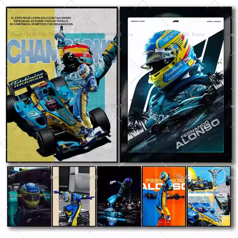 1PC Classic Competitive Sports Players Fernando Alonso Poster Self-adhesive Art Waterproof Paper Sti
