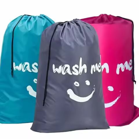 Smiley print laundry bag storage bag drawstring dirty clothes bag