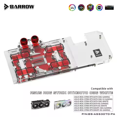 BARROW GPU Water Block Use for ASUS ROG STRIX RTX 3070 /3060 TI O8G GAMING /White Graphics Card Full